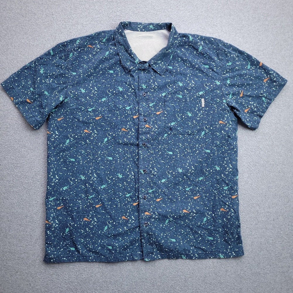 Columbia PFG Button Up Shirt XL Vented Fishing Fish Print Blue Cotton Mens